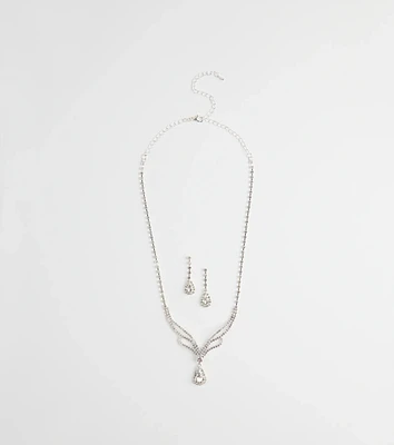 Regal Teardrop Rhinestone Necklace And Earrings Set