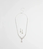 Regal Teardrop Rhinestone Necklace And Earrings Set