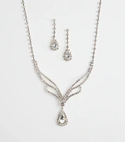 Regal Teardrop Rhinestone Necklace And Earrings Set