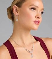 Regal Teardrop Rhinestone Necklace And Earrings Set