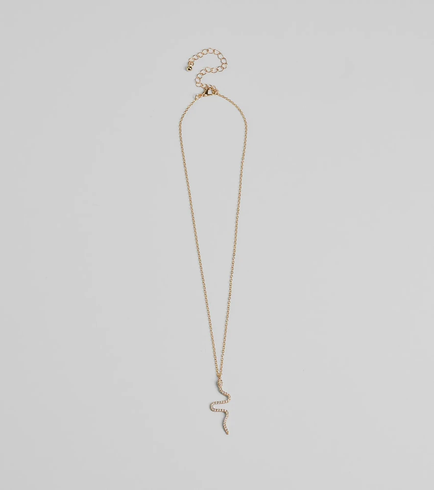 Made You Rattle Rhinestone Snake Charm Necklace