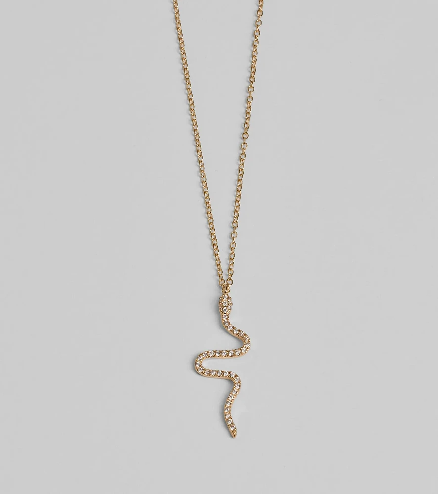 Made You Rattle Rhinestone Snake Charm Necklace