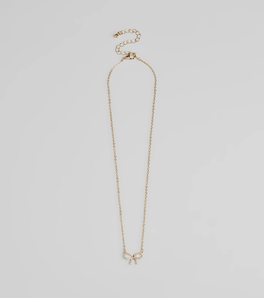 Darling Rhinestone Bow Necklace