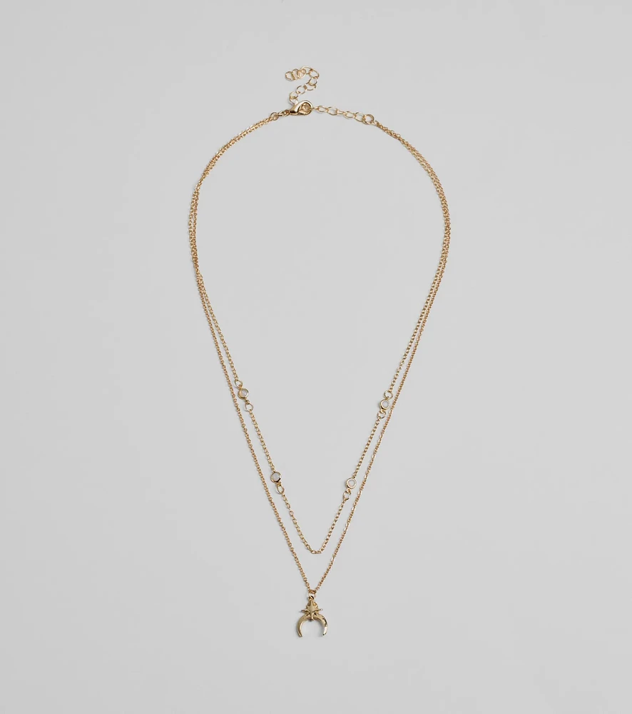 New Moon Star Charm Layered Necklace