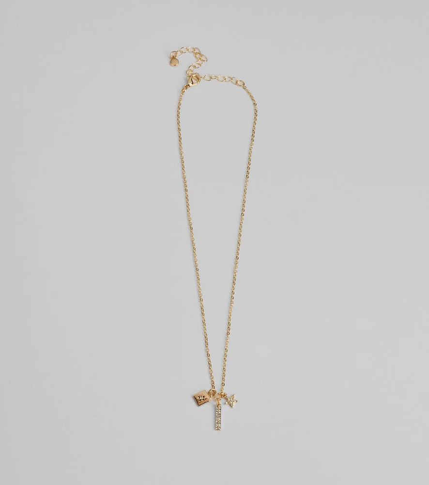 Glam Wish Rhinestone Celestial Charm Necklace