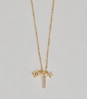 Glam Wish Rhinestone Celestial Charm Necklace