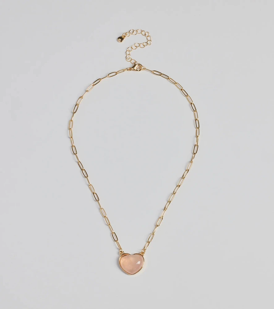 Pretty Aura Rose Quartz Heart Charm Necklace