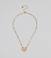 Pretty Aura Rose Quartz Heart Charm Necklace