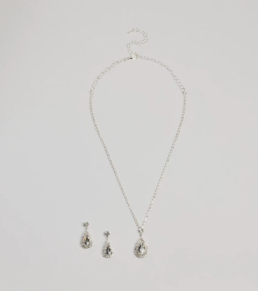Luxe Teardrop Rhinestone Necklace And Earrings Set