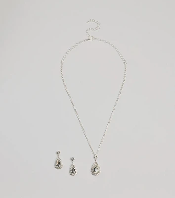 Luxe Teardrop Rhinestone Necklace And Earrings Set