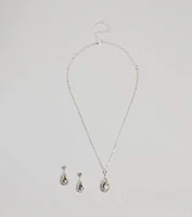 Luxe Teardrop Rhinestone Necklace And Earrings Set