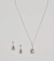 Luxe Teardrop Rhinestone Necklace And Earrings Set
