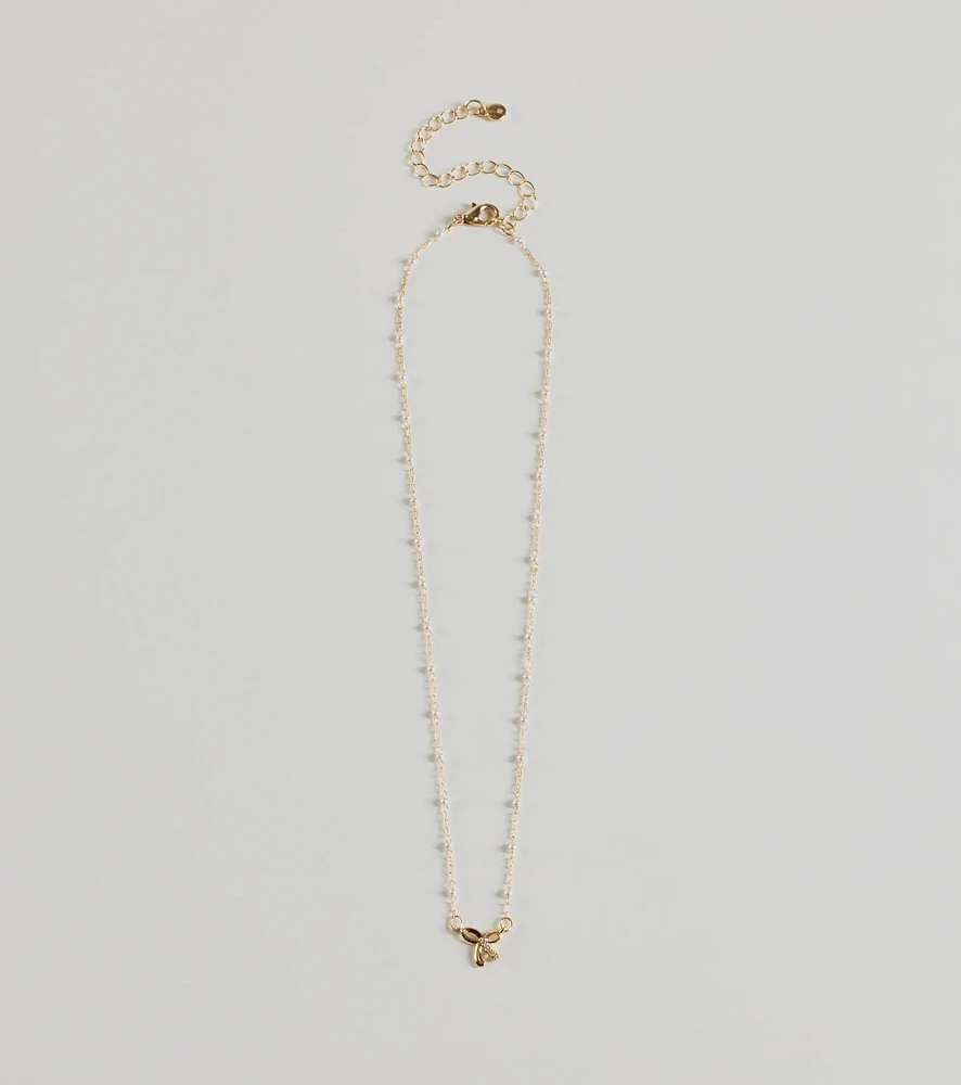 Memorable Glam Dainty Bow Charm Necklace