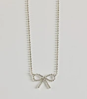 Cute Glamour Rhinestone Bow Necklace