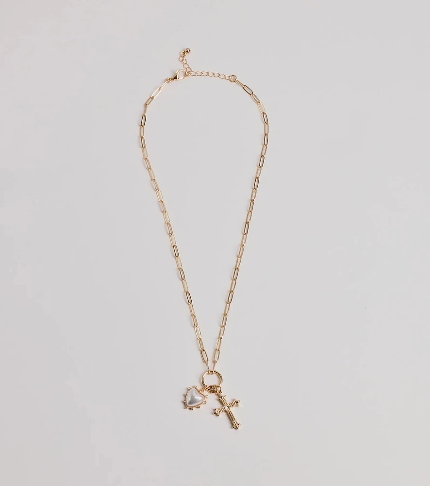 Blessed Romance Heart Cross Pendant Necklace