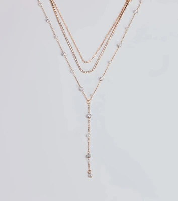 Glam Moment Rhinestone and Faux Pearl Lariat Necklace Set