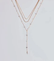 Glam Moment Rhinestone and Faux Pearl Lariat Necklace Set