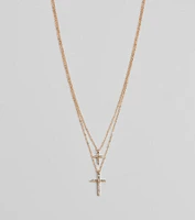 Chic Rhinestone Cross Charm Layered Necklace