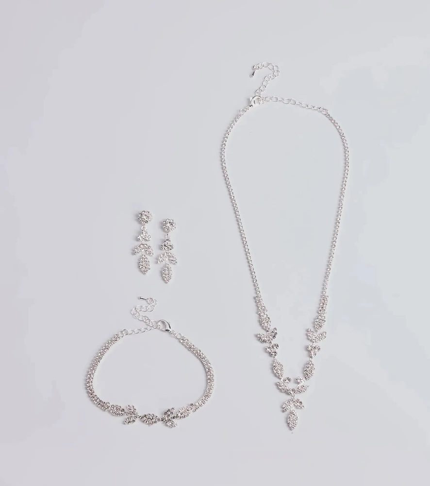 Luxe Desire Rhinestone Leaf Jewelry Set