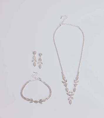 Luxe Desire Rhinestone Leaf Jewelry Set
