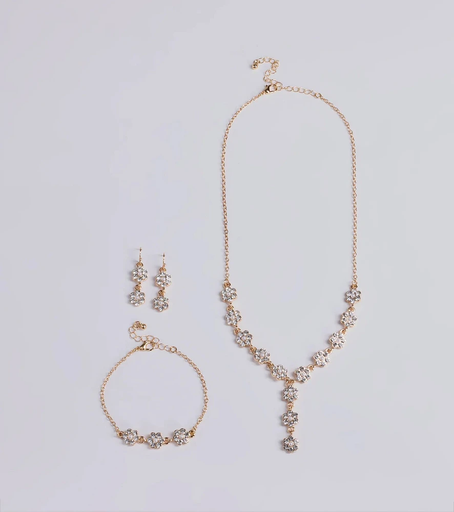 Timeless Elegance Floral Rhinestone and Pearl Necklace Set