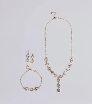 Timeless Elegance Floral Rhinestone and Pearl Necklace Set