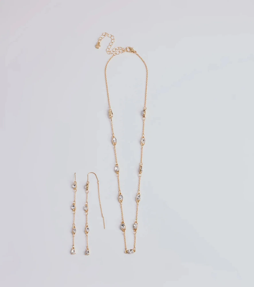 Delicate Ice Rhinestone Necklace And Earrings Set