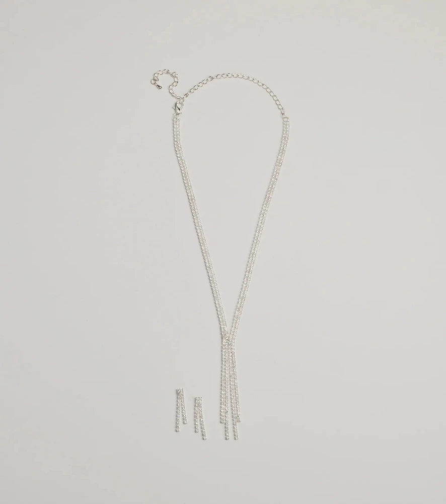 Glitzy Rhinestone Lariat Necklace And Earring Set