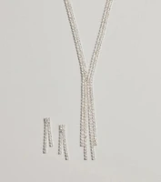 Glitzy Rhinestone Lariat Necklace And Earring Set