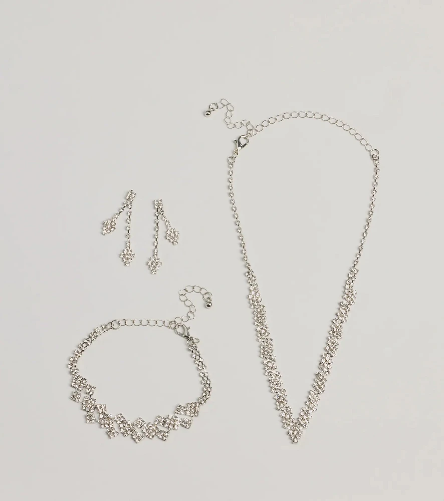 All That Glitzy Glam Necklace, Earrings, And Bracelet Set