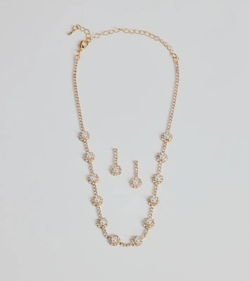 Unforgettable Faux Pearl Rhinestone Necklace And Earrings