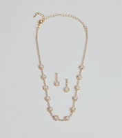 Unforgettable Faux Pearl Rhinestone Necklace And Earrings