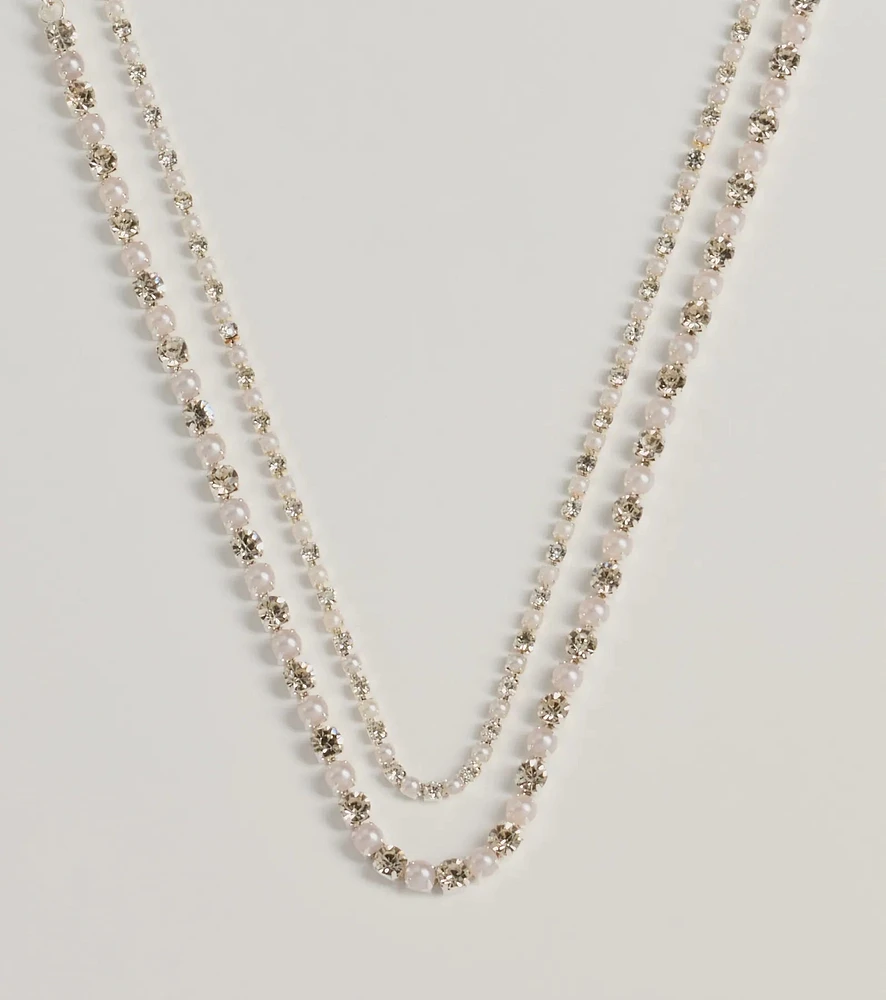 Shimmering Treasure Rhinestone And Pearl Choker