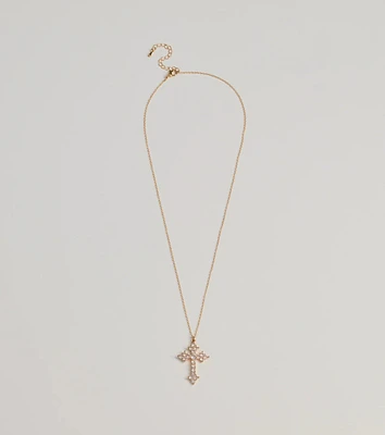 Divine Charm Rhinestone Cross Pendant Necklace