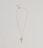 Divine Charm Rhinestone Cross Pendant Necklace
