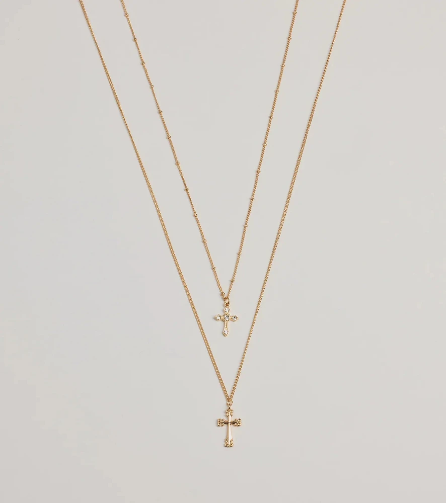 Joyful Glam Layered Cross Charm Necklace