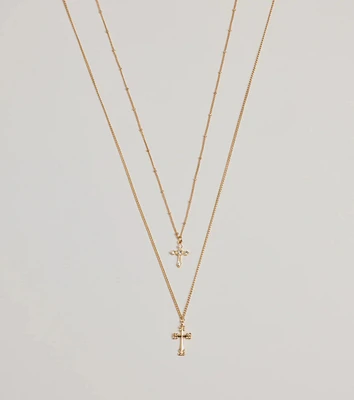 Joyful Glam Layered Cross Charm Necklace
