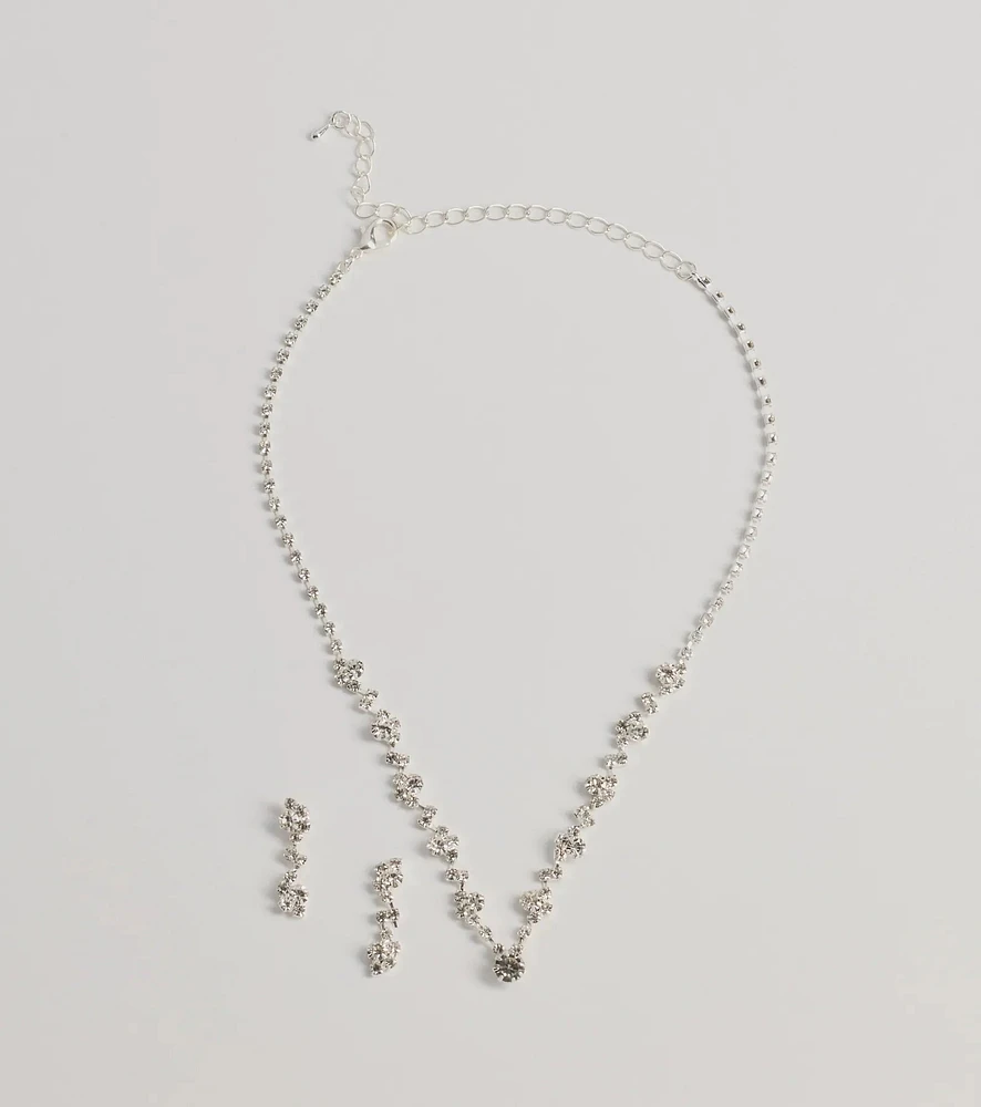 Shimmering Statement Rhinestone Cluster Necklace Set