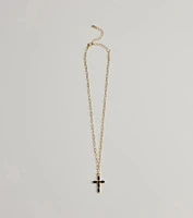 Glam Trend Gemstone Cross Chain Necklace