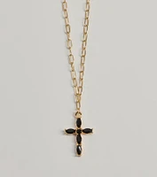 Glam Trend Gemstone Cross Chain Necklace