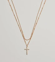 Joyful Glam Layered Rhinestone Cross Necklace