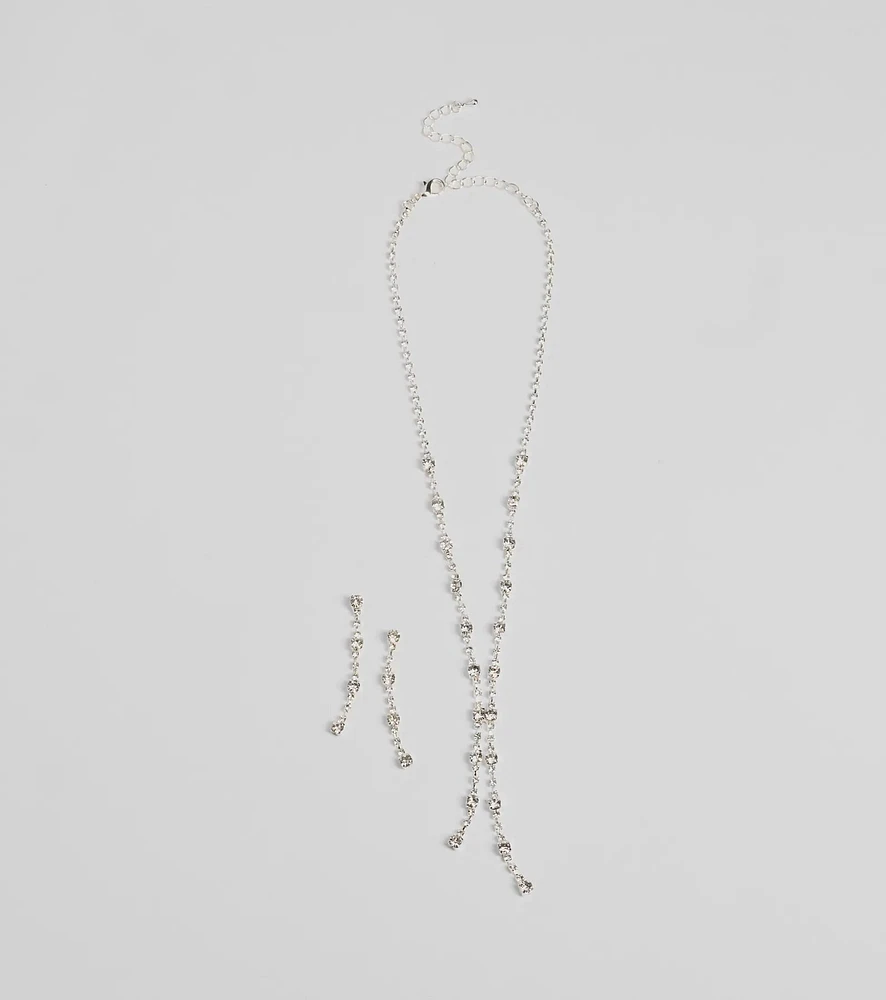 Glam Shine Rhinestone Lariat Necklace Set