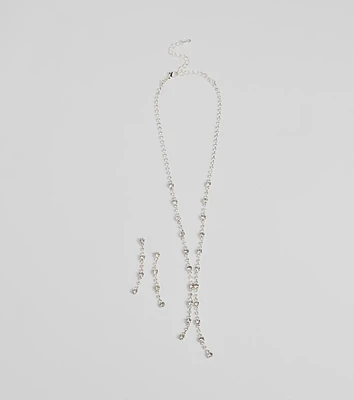 Glam Shine Rhinestone Lariat Necklace Set