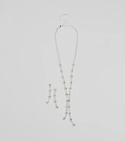 Glam Shine Rhinestone Lariat Necklace Set