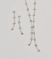 Glam Shine Rhinestone Lariat Necklace Set