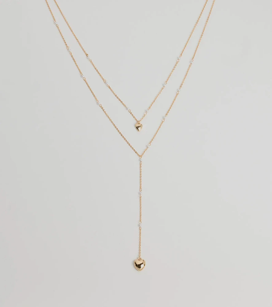 Sweet Glam Layered Faux Pearl And Heart Pendant Necklace