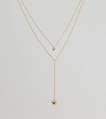 Sweet Glam Layered Faux Pearl And Heart Pendant Necklace