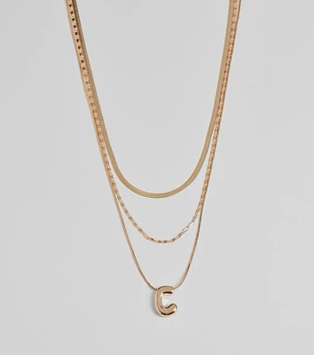 C Initial Layered Bubble Necklace