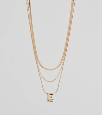 E Initial Layered Bubble Necklace