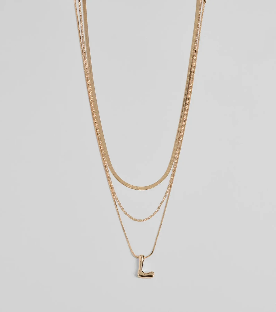 L Initial Layered Bubble Necklace